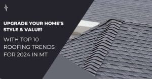 An advertisement about top 10 roofing trends for 2024 with a close-up view of sleek roof tiles.