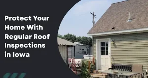 Ad for roof inspections in Iowa, showing a house with text overlay.