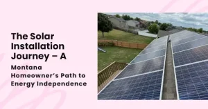 Solar panels on a roof with text about a homeowner's solar installation journey toward energy independence.