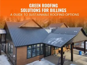 A house with solar panels on the roof and text about green roofing solutions.