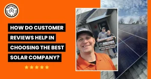 A person in an orange shirt takes a selfie while two others hold a sign for Wegner Roofing & Solar in front of a house with solar panels.