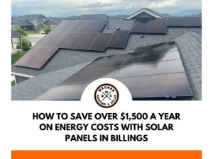 Aerial view of a house with solar panels on the roof, promoting savings on energy costs in Billings.