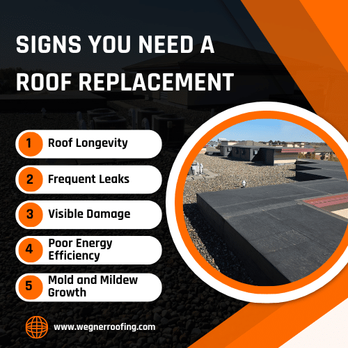 Key indicators such as roof age, leaks, damage, and mold that suggest a commercial roof replacement is needed