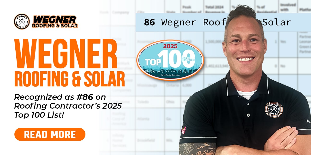 Wegner Roofing & Solar ranked #86 on Roofing Contractor’s 2025 Top 100 list with award badge