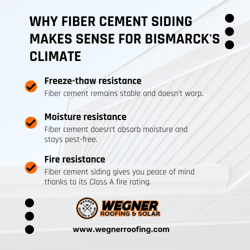 Fiber cement siding installation benefits for Bismarck climate including freeze, moisture, and fire resistance