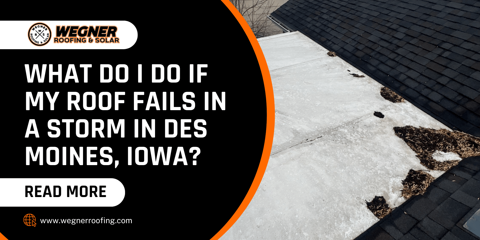 Emergency roofing services in Des Moines after storm roof failure and shingle damage