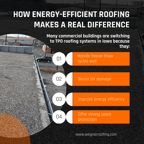 Commercial roofers near me installing energy-efficient TPO roofing in Des Moines to reduce 2026 energy overhead
