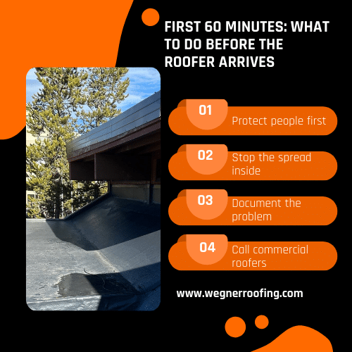 First 60-minute leak checklist from commercial roofers near me in Nashville TN—protect, document, call