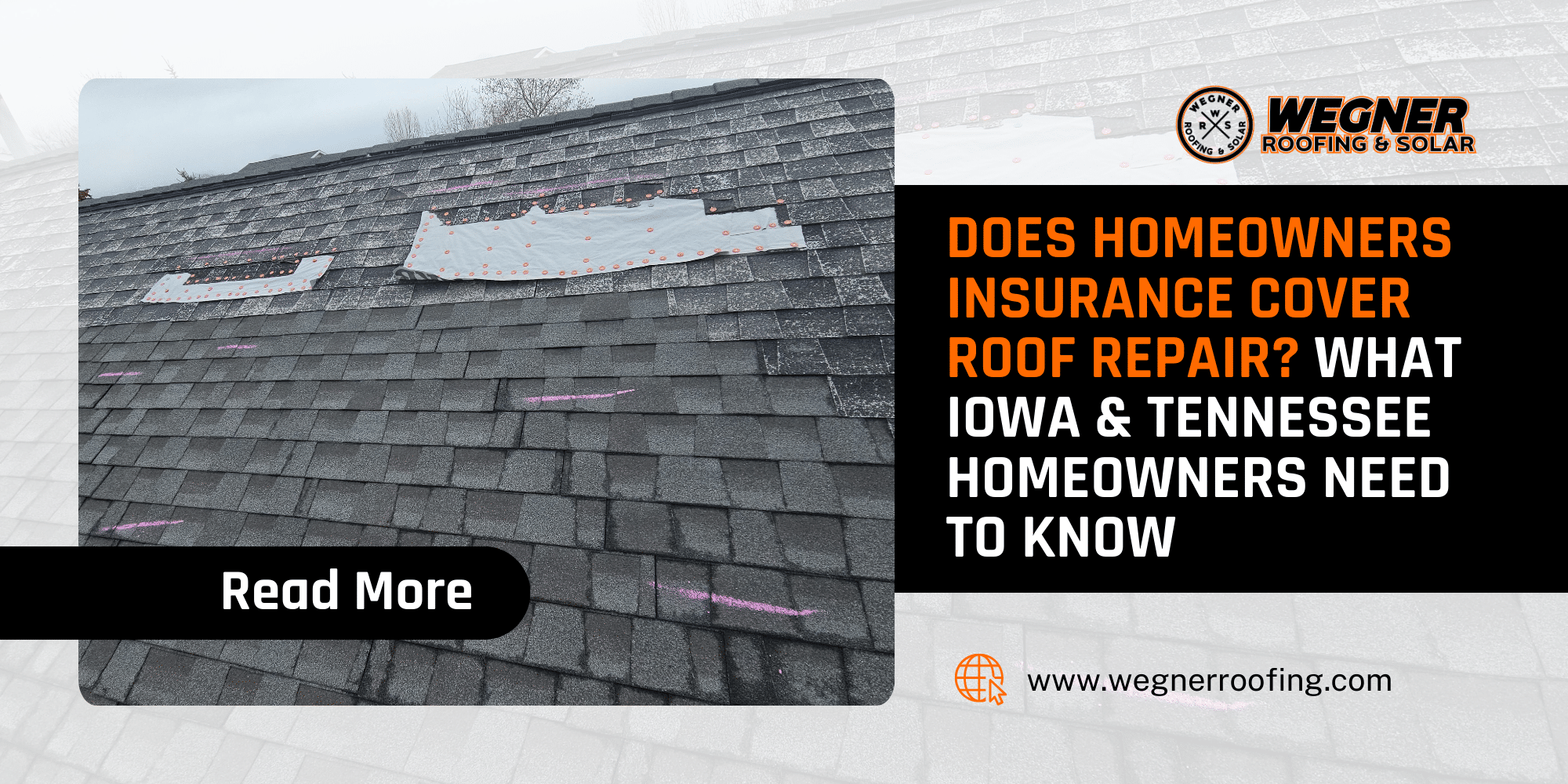 Close-up of a damaged roof. Does homeowners insurance cover roof repair? A guide for Iowa & Tennessee homeowners