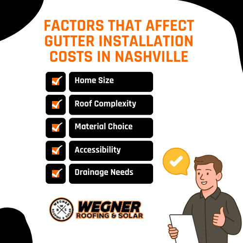 Factors affecting how much does gutter installation cost in Nashville including home size roof complexity and materials