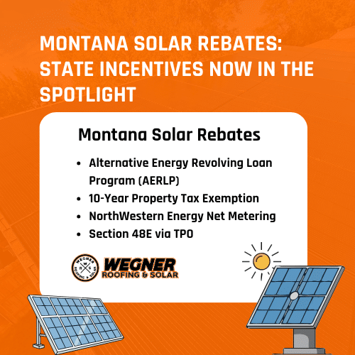 Infographic listing Montana state solar rebates and incentives under the solar tax credits 2026 rules