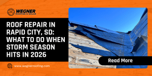 Roof repair Rapid City SD featured blog image showing storm-damaged roofing during 2026 storm season
