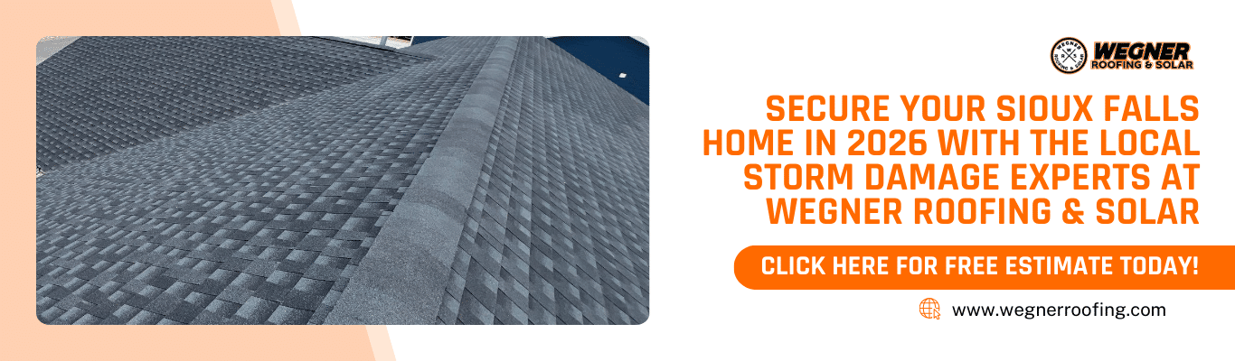 Call-to-action banner for roof repair in Sioux Falls SD by Wegner Roofing & Solar for a free estimate