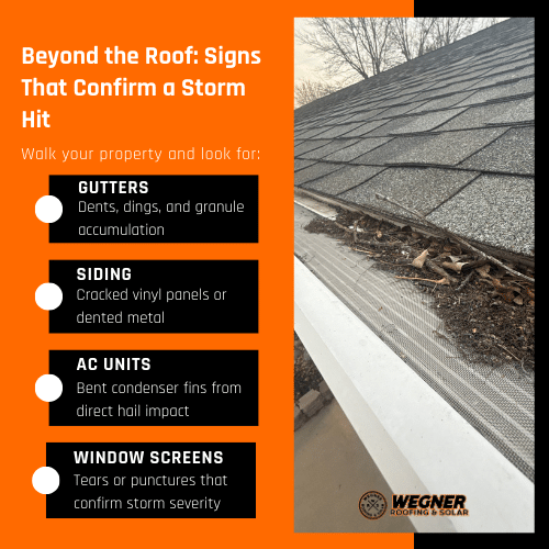 Des Moines infographic with tips for your hail damage roof inspection, checking gutters and siding