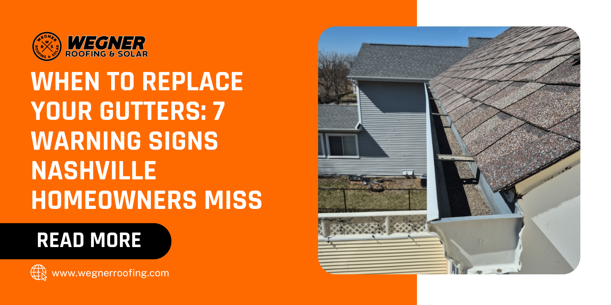 Learn when to replace gutters with this view of a new white gutter on a shingle roof over a lattice porch
