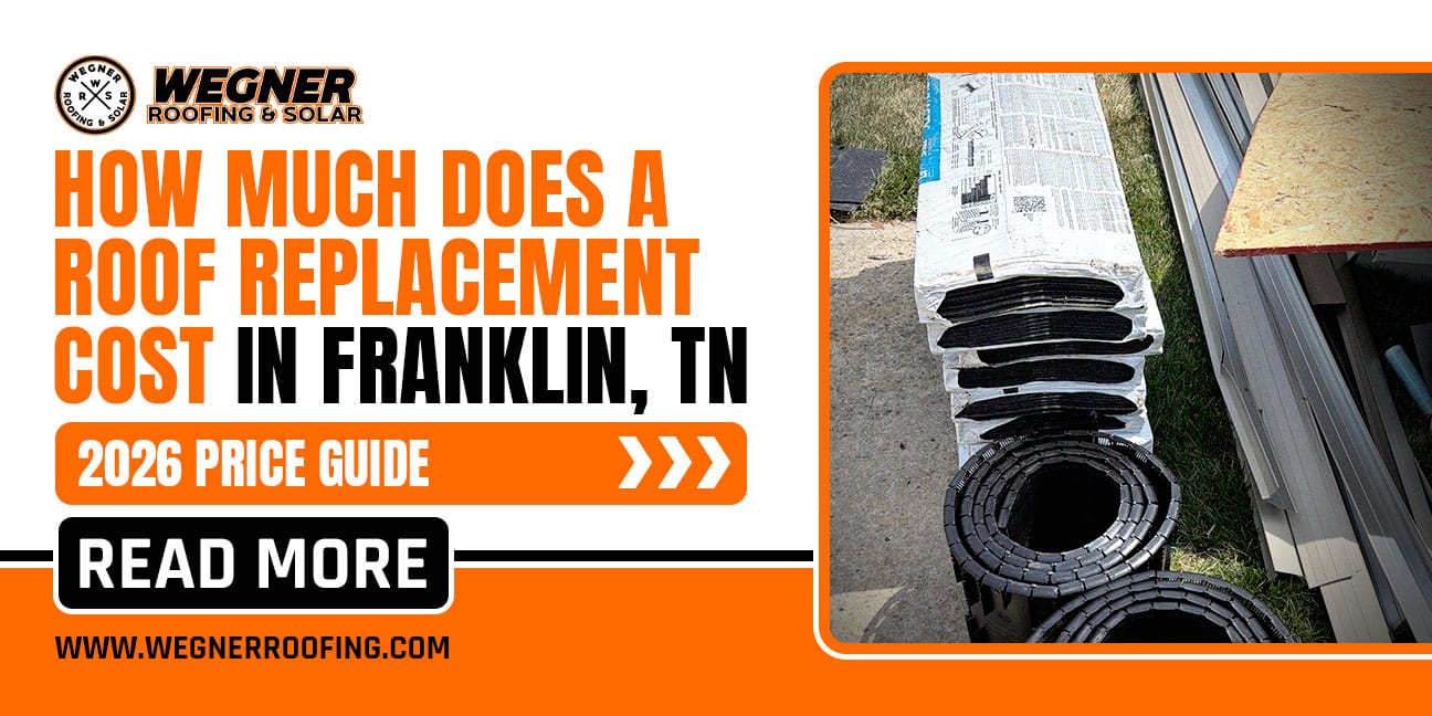 A professional roof installation in Franklin Tennessee with a 2026 pricing guide overlay for homeowners.