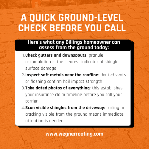Visual checklist to help homeowners assess potential billings heights hail damage from the ground