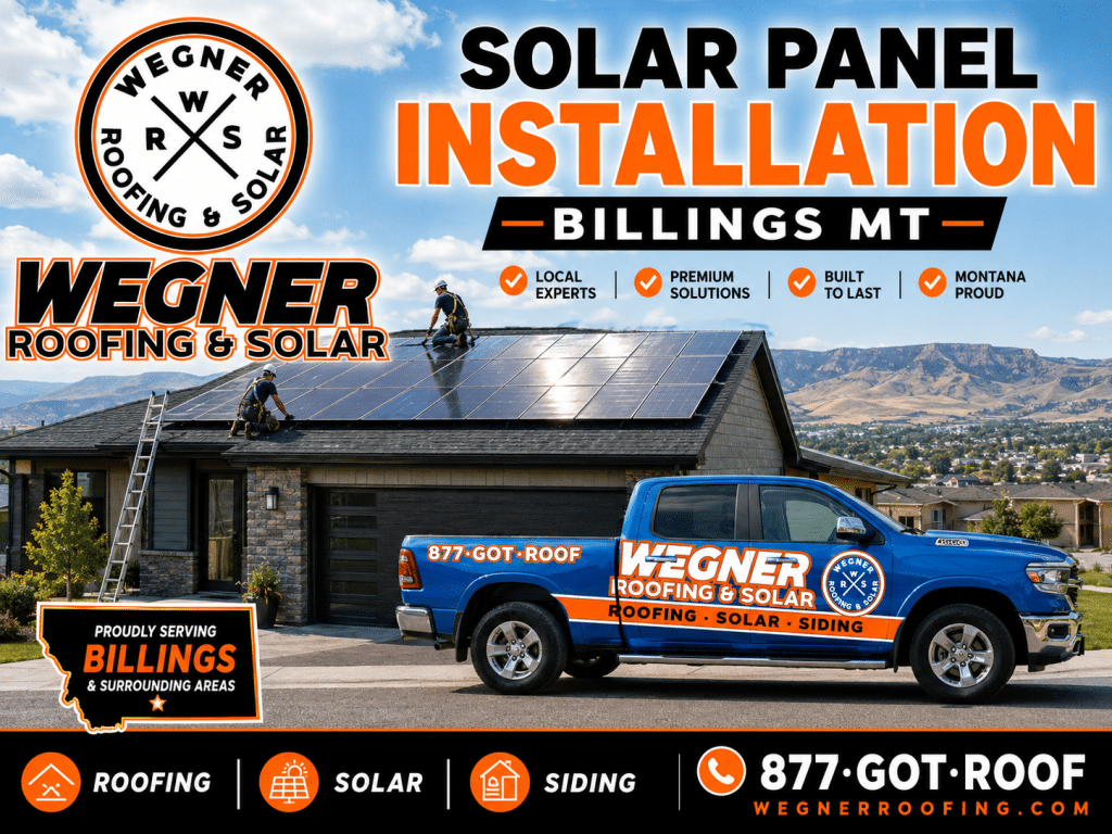 Wegner Roofing & Solar truck parked at a home during a professional Solar Panel Installation Billings MT project.