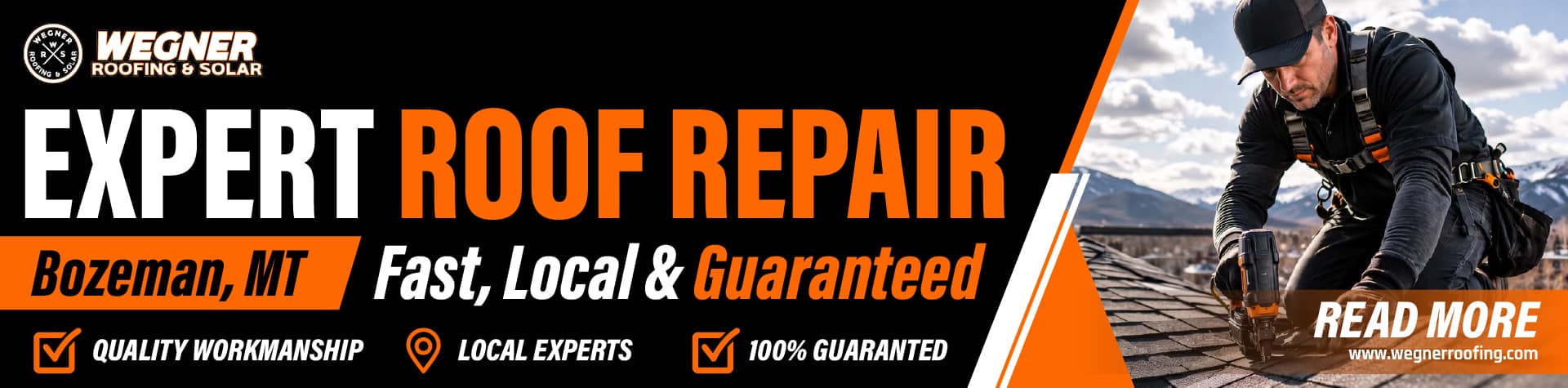 Roof repair Bozeman MT showing roofing expert installing shingles with fast, local, and guaranteed roof service.