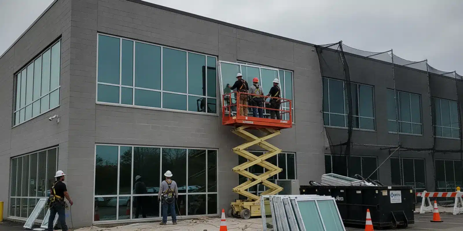 Commercial building with windows being assessed for a planned installation project