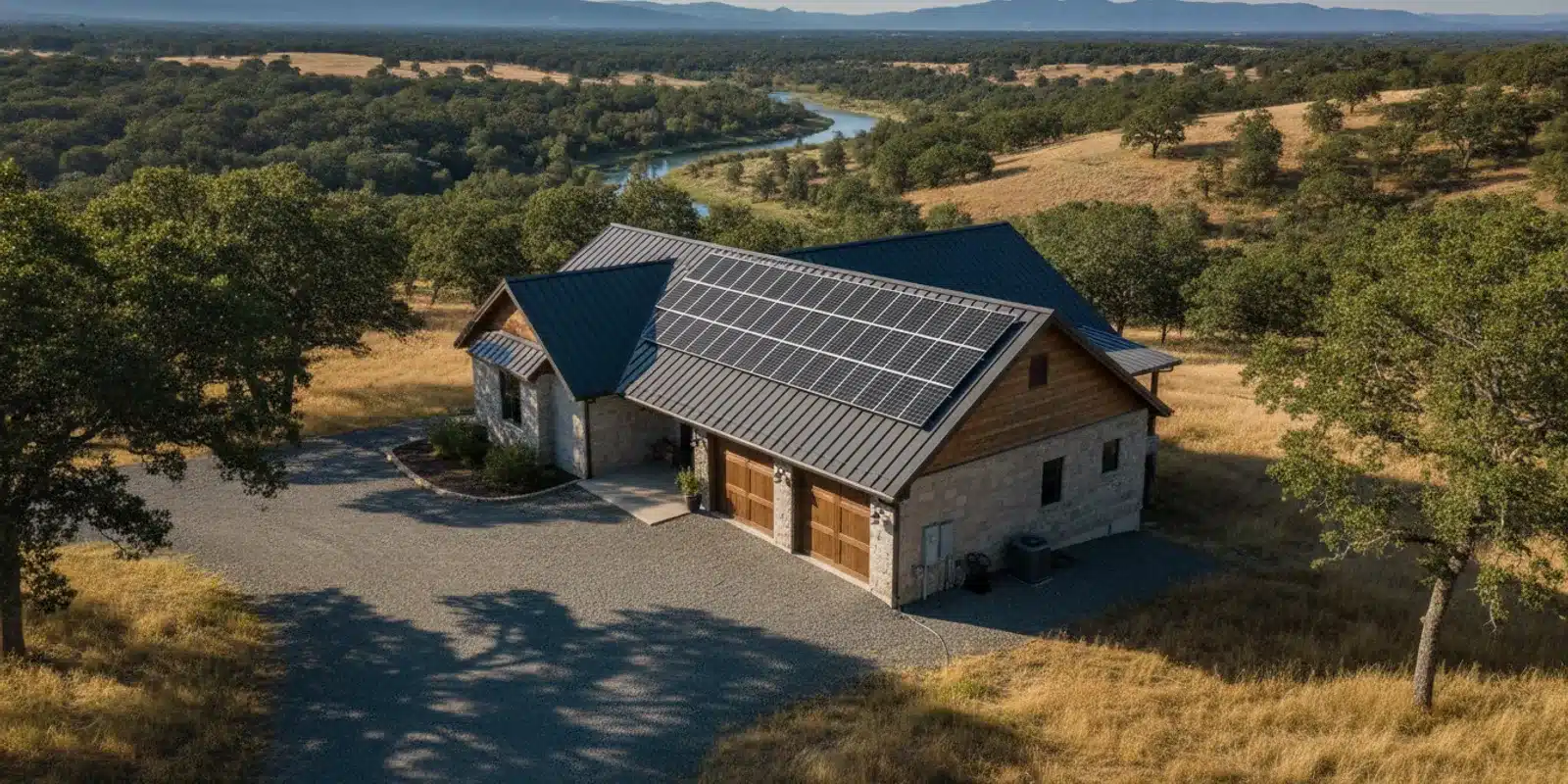 Solar panels installed on a standing-seam metal roof on a home